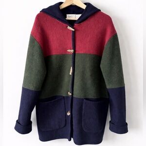 Vintage Tabi 100% Wool Hooded Toggle Cardigan Colorblock Small